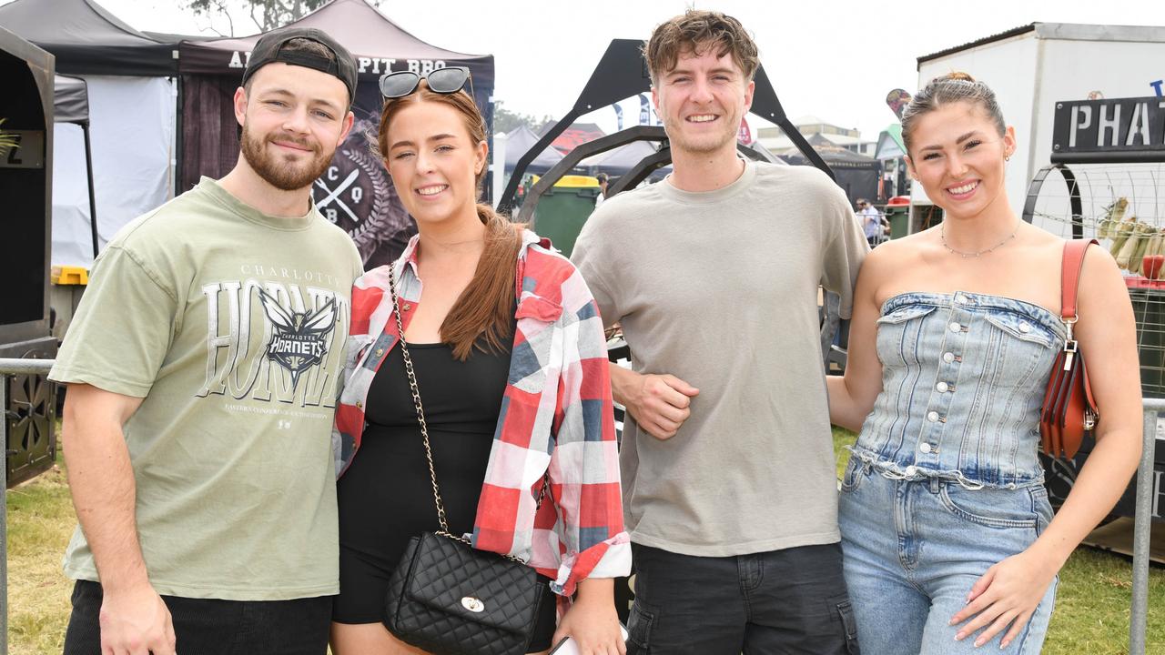 Isaac Treacy (left) with Gemma Bruce, Caolain Thompson and Corrina Hughes at Meatstock - Music, Barbecue and Camping Festival at Toowoomba Showgrounds, Sunday, March 10th, 2024. Picture: Bev Lacey