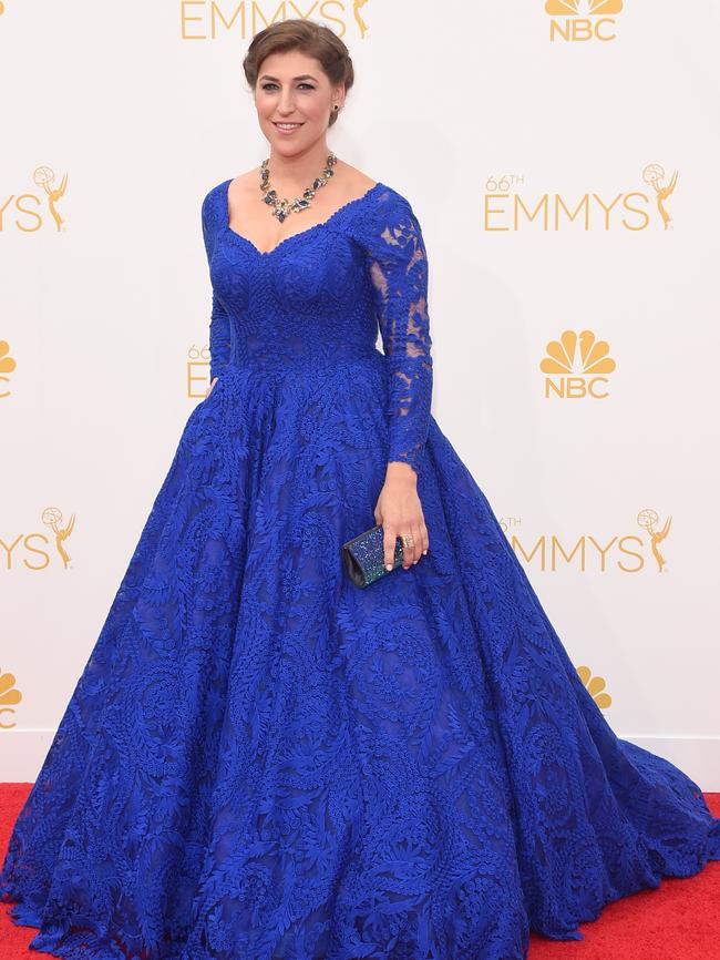 Mayim Bialik attends the 66th Annual Primetime Emmy Awards.