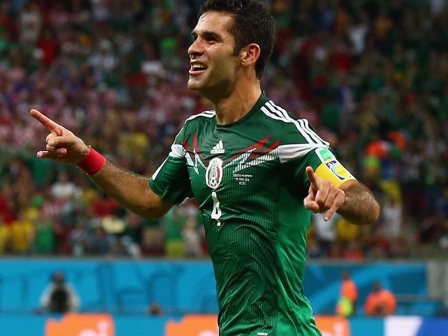 RECIFE, BRAZIL - JUNE 23: Rafael Marquez of Mexico celebrates scoring his team's first goal during the 2014 FIFA World Cup Brazil Group A match between Croatia and Mexico at Arena Pernambuco on June 23, 2014 in Recife, Brazil. (Photo by Robert Cianflone/Getty Images)