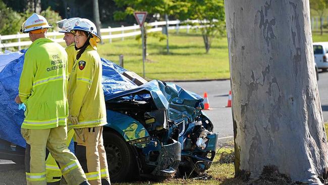 Fatal single-vehicle car accident on the corner of Stum and Exhibition Rd, Southside Gympie. Picture: Renee Albrecht