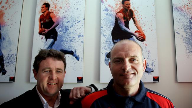 Melbourne football operations manager Chris Connolly with coach Dean Bailey.