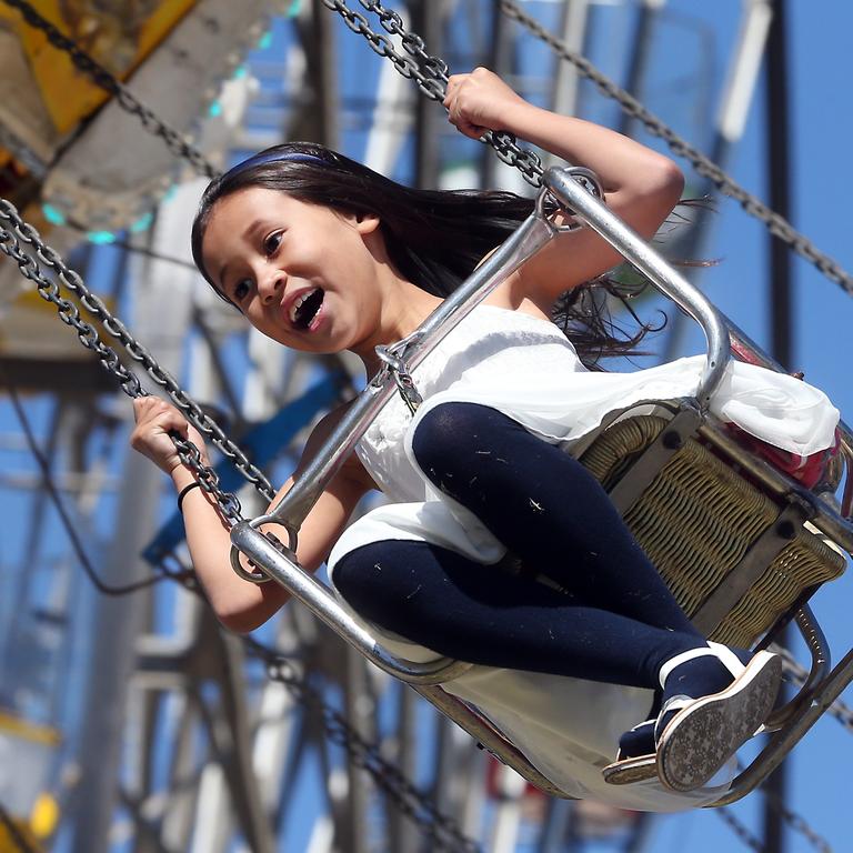 Meli Salu tries out the rides. Picture: Richard Gosling