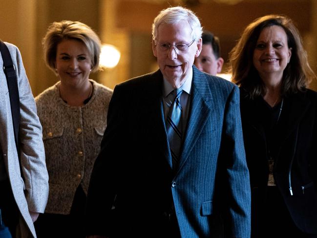 WASHINGTON, DC - FEBRUARY 28: Senate Minority Leader Mitch McConnell (R-KY) walks into the Senate chamber on February 28, 2024 in Washington, DC. McConnell announced Wednesday that he would step down as Republican leader in November.   Nathan Howard/Getty Images/AFP (Photo by Nathan Howard / GETTY IMAGES NORTH AMERICA / Getty Images via AFP)