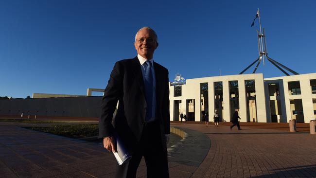 Malcolm Turnbull outside Parliament House this morning.