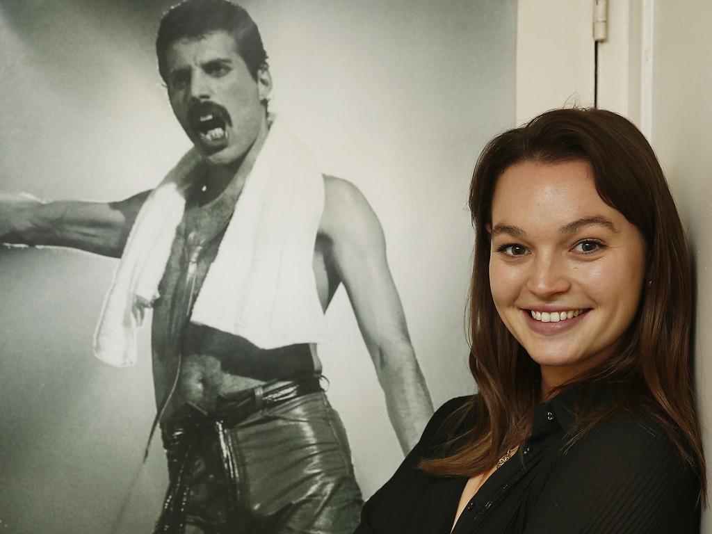 Courtney Miller at home with her Freddie Mercury poster. Picture: John Appleyard