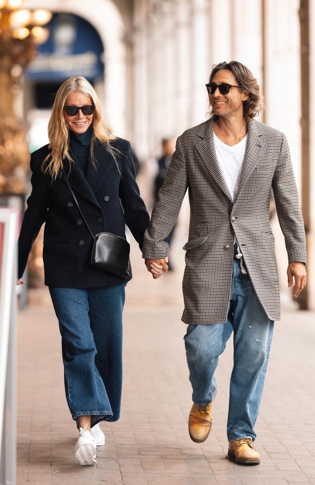 Looking like they’re straight out of a clothing catalogue, Gwyneth Paltrow and her husband Brad Falchuk hold hands as they stroll the streets of Paris. Picture: Backgrid