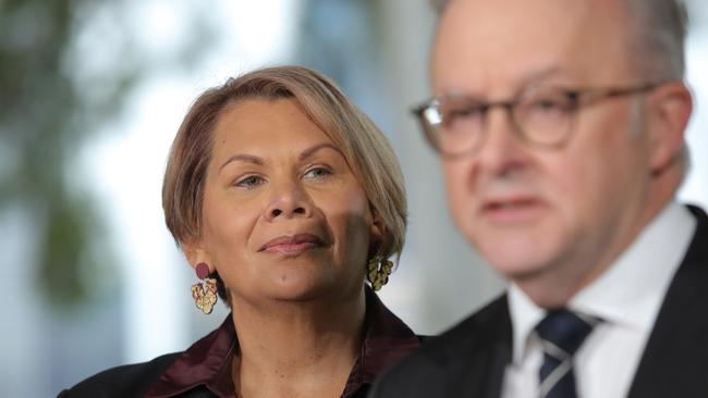 Former Greens senator Dorinda Cox with Anthony Albanese in Perth. Picture: NewsWire / Philip Gostelow.