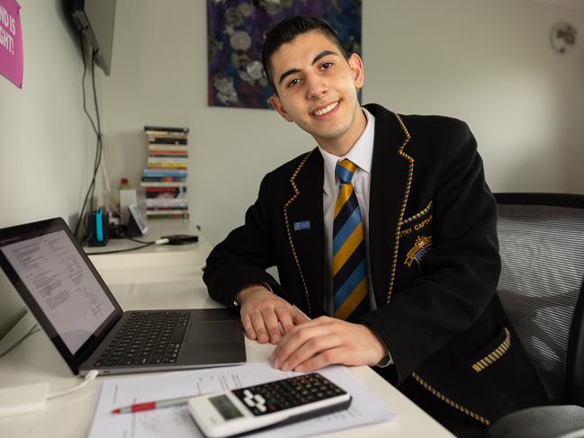 Sebastian Khoury is a Year 12 student at St Bernard's College preparing to sit exams in the coming weeks. Picture: Jason Edwards