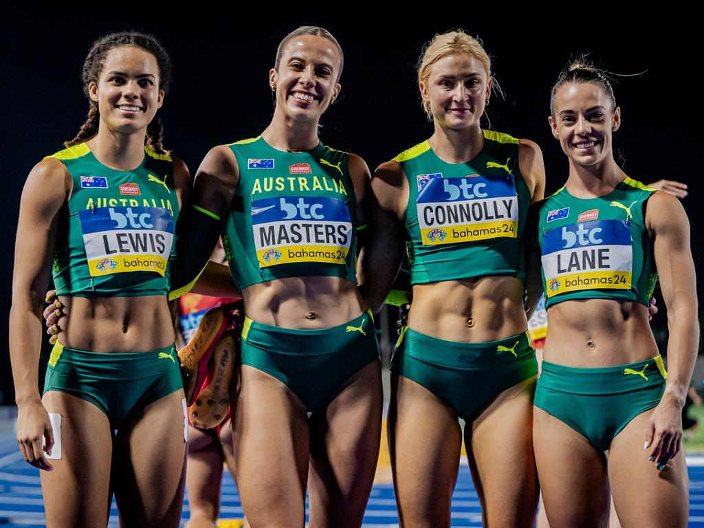 04/05/2024 Nassau, Bahamas; 4 May 2024 -  Australia’s women’s 4x100m relay team has all but punched their tickets to Paris 2024, marking their first Olympic appearance since Sydney 2000 with a record-breaking performance in the opening round of the World Athletics Relay Championships in Nassau, the Bahamas tonight.,  The team comprising of Australia’s fastest women in Torrie Lewis (QLD), Bree Masters (QLD), Ella Connolly (NSW) and Ebony Lane (VIC) put their rivalries on the track aside to demonstrate their prowess in the event, automatically advancing to the final with an Area Record time of 42.83-seconds.