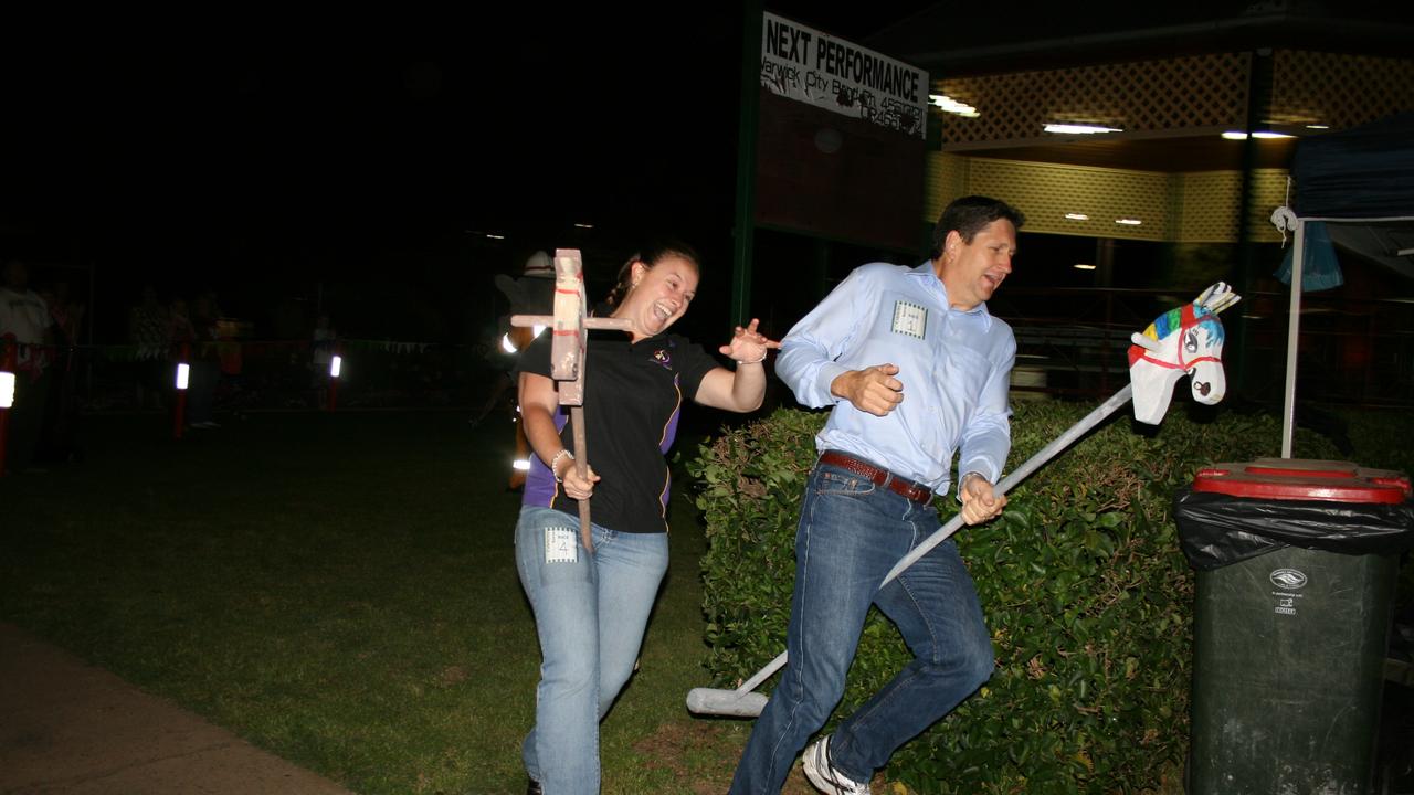 <p>Bonita Tyler and Lawrence Springborg went head-to-head in last year's celebrity horse race at Mardi Gras. Photo Deanna Millard / Warwick Daily News</p>