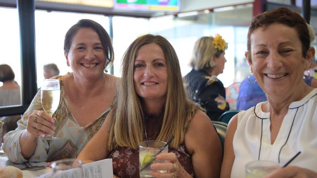 LR: Jane Perry, Leola Shiers and Naomi Beale ready for a big day at Darwin Turf Club. Picture: (A)manda Parkinson