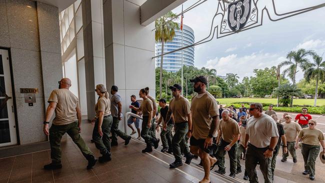 More than 40 Corrections officers and United Workers Union staff marched into the NT Parliament House on Tuesday February 11, 2025. Picture: Pema Tamang Pakhrin