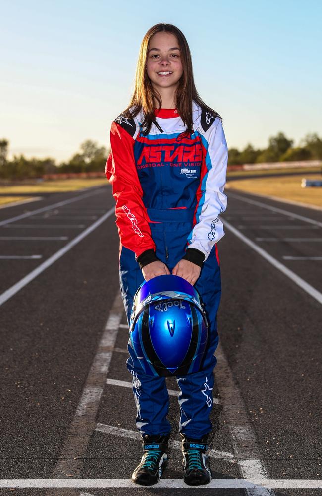 Portelli, a year 10 Whitsundays girl, hopes to one day become a Formula One driver. Picture: Jure Portelli Racing Facebook/Ben Roehlen