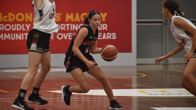 Cheyenne Bobongie at the U14 State Championships division one semi final between Mackay Meteorettes and Southern Districts Spartans in Mackay, July 9, 2021. Picture: Matthew Forrest