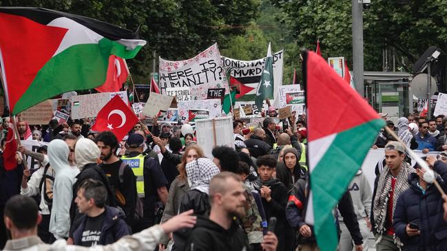 Free Palastine Rally marching from the State Library to Parliament, Melbourne. Picture: NCA NewsWire / Valeriu Campan