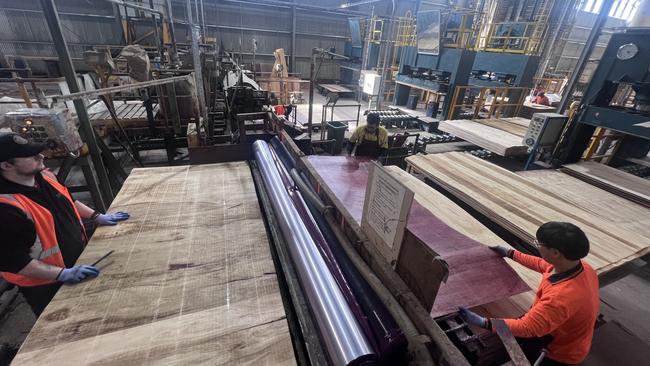 Workers at the Ta Ann plywood mill in Smithton, northwest Tasmania. Ta Ann accuses The Wilderness Society of ‘reneging’ on the forest peace deal, which it uses to reassure customers of sustainability. Picture: Ta Ann