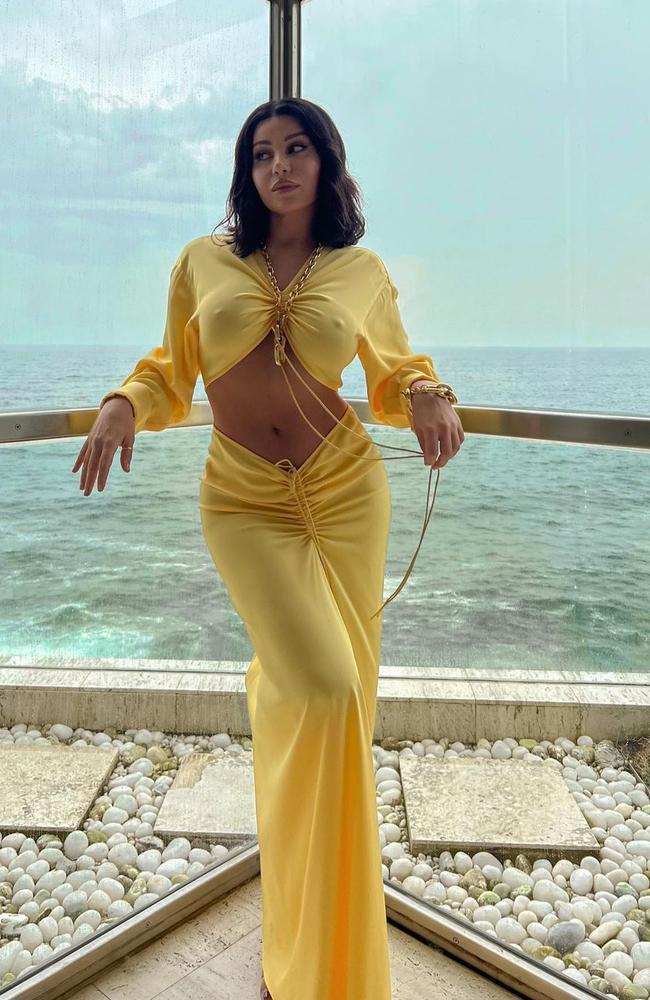 The influencer was later spotted after her big announcement wearing a see-through top. Picture: Instagram