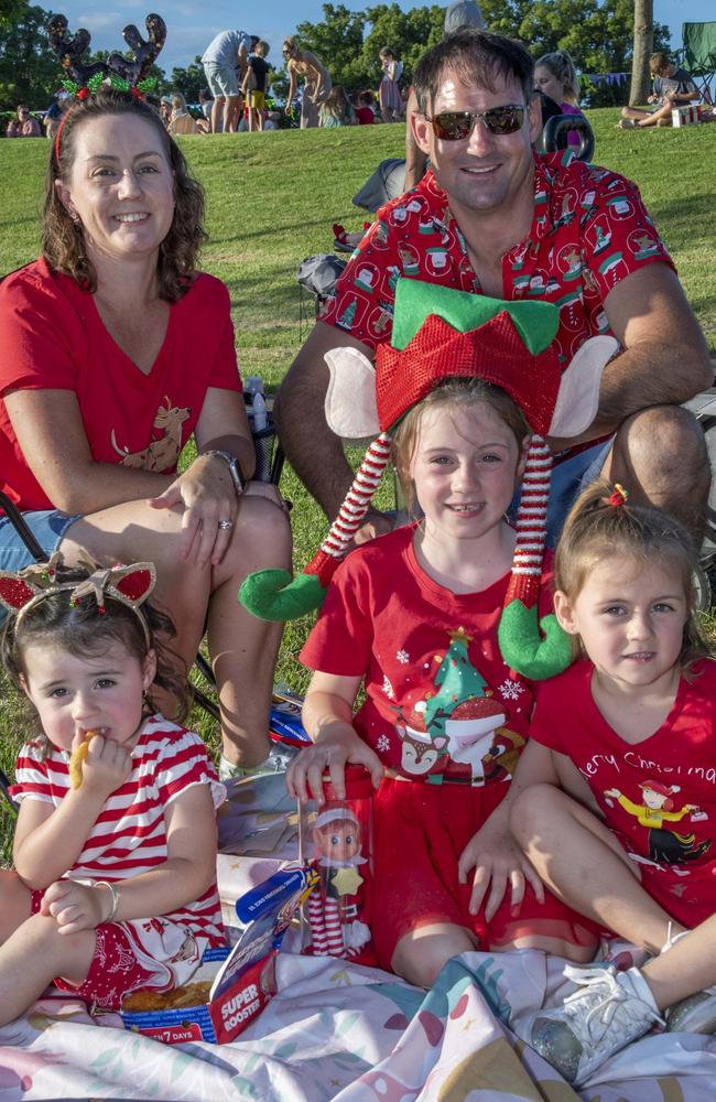 (Back from left) Emily-Jane and David Lewis. (Front from left) Hailey, Isabel and Aleigha Lewis. Triple M Mayoral Carols by Candlelight. Sunday 8th December, 2024. Picture: Nev Madsen.