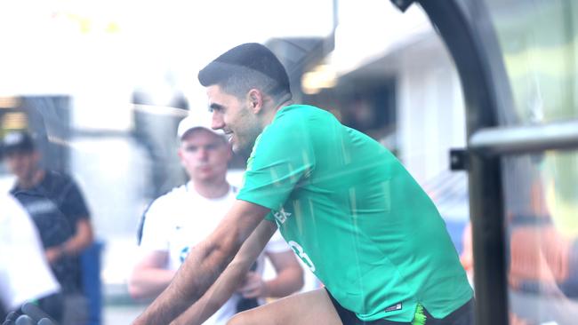 Tom Rogic taking it easy at Socceroos training in Brisbane. Picture: AAP