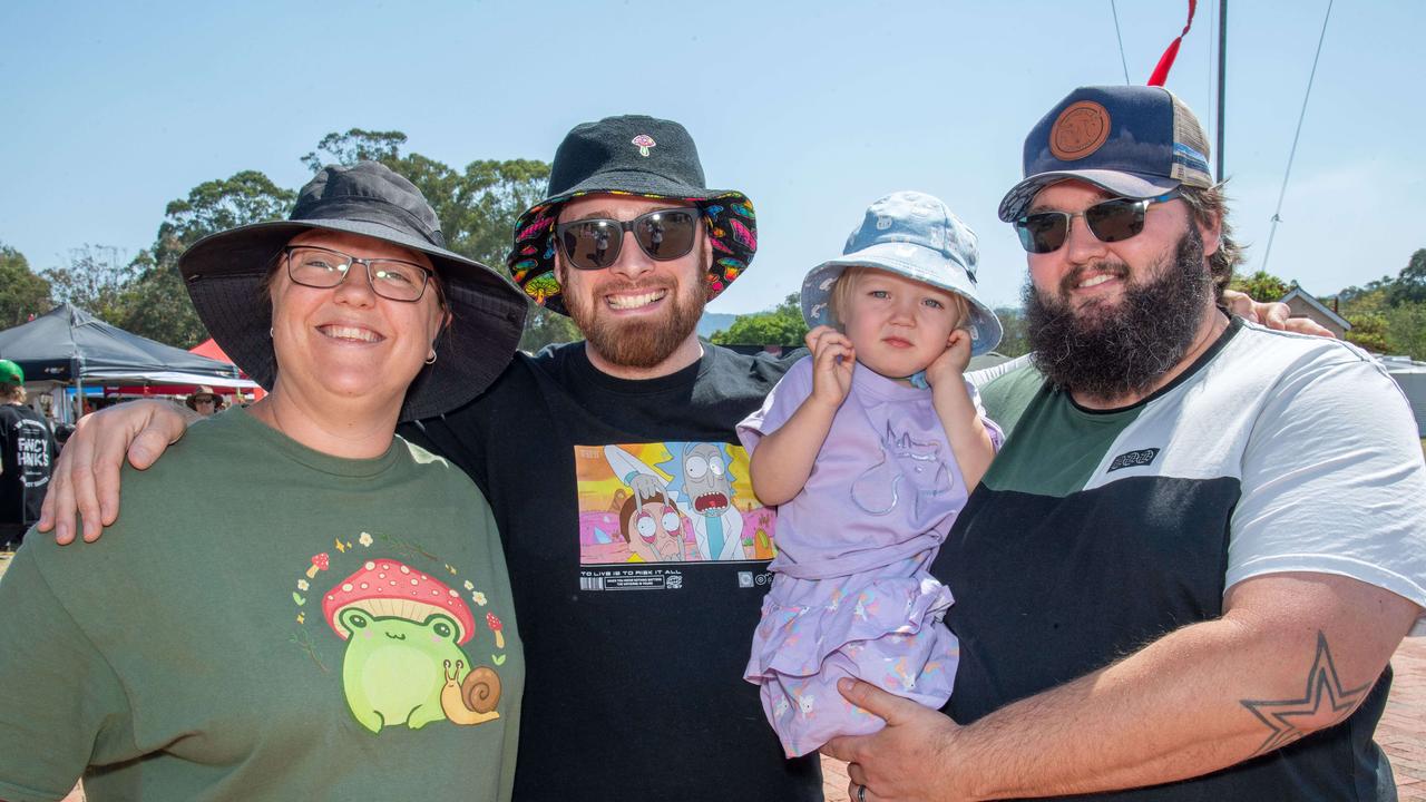 (From left) Annie Olive, Brenton Murray, Elliot Olive and Sam Olive at the Murphys Creek Chilli and Craft carnival. Sunday, September 22, 2024. Picture: Nev Madsen