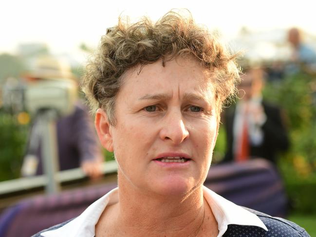 Trainer Donna Scott is seen after jockey Blaike McDougall rode Lord Von Costa to victory in race 8, the Thank You Firefighters, during January Race Day at Flemington Racecourse in Melbourne, Saturday, January 18, 2020. (AAP Image/Vince Caligiuri) NO ARCHIVING, EDITORIAL USE ONLY