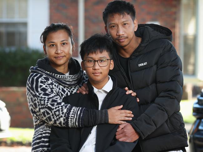 Benjamin with his parents Wannisa Srichan and Kirati Phikhohpoom. Picture: David Caird