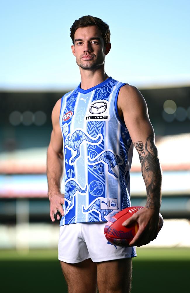 Jy Simpkin of the Kangaroos grew up playing for Mooroopna. Picture: Getty Images.