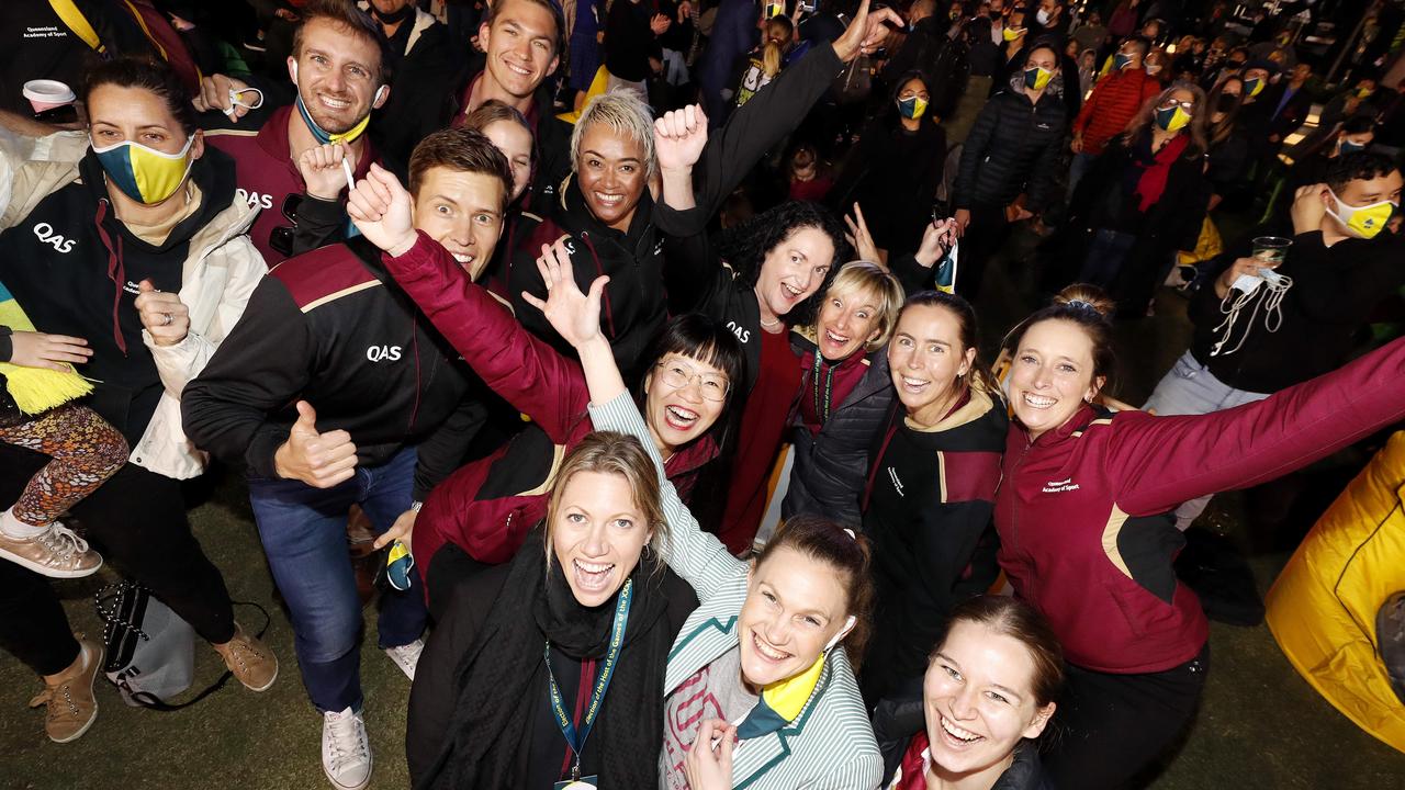 Crowds at South Bank celebrate Brisbane’s appointment as host of the 2032 Olympics. Picture: Josh Woning