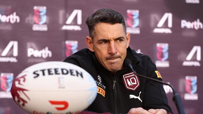 PERTH, AUSTRALIA - JUNE 25: Billy Slater, coach of the Maroons addresses the media during a State of Origin media opportunity at Forrest Place on June 25, 2022 in Perth, Australia. (Photo by Paul Kane/Getty Images)