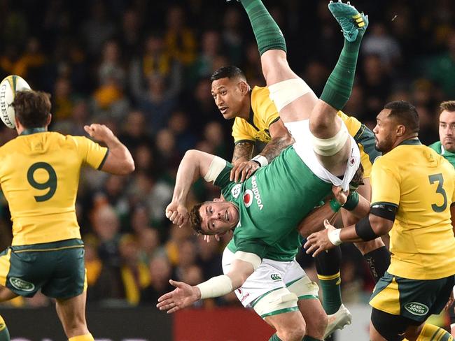 Israel Folau copped a one-match ban for this incident involving Ireland’s Peter O’Mahony.