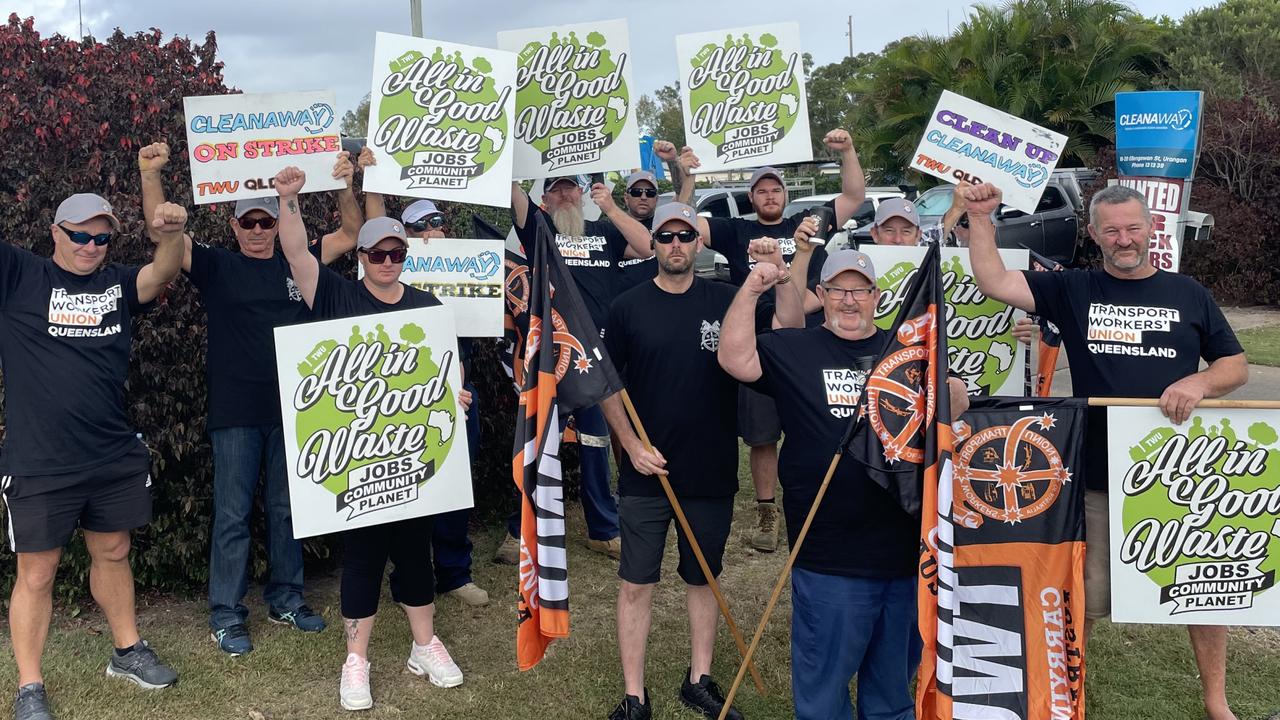 Cleanaway contractors participated in a strike in Hervey Bay on Friday. Photo: TWU Queensland