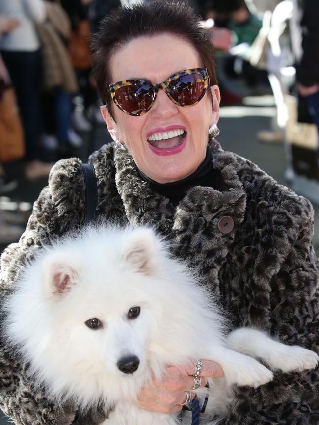 Sydney Lord Mayor Clover Mayor with a dog at the Paddington Dog Show. Picture: Craig Wilson
