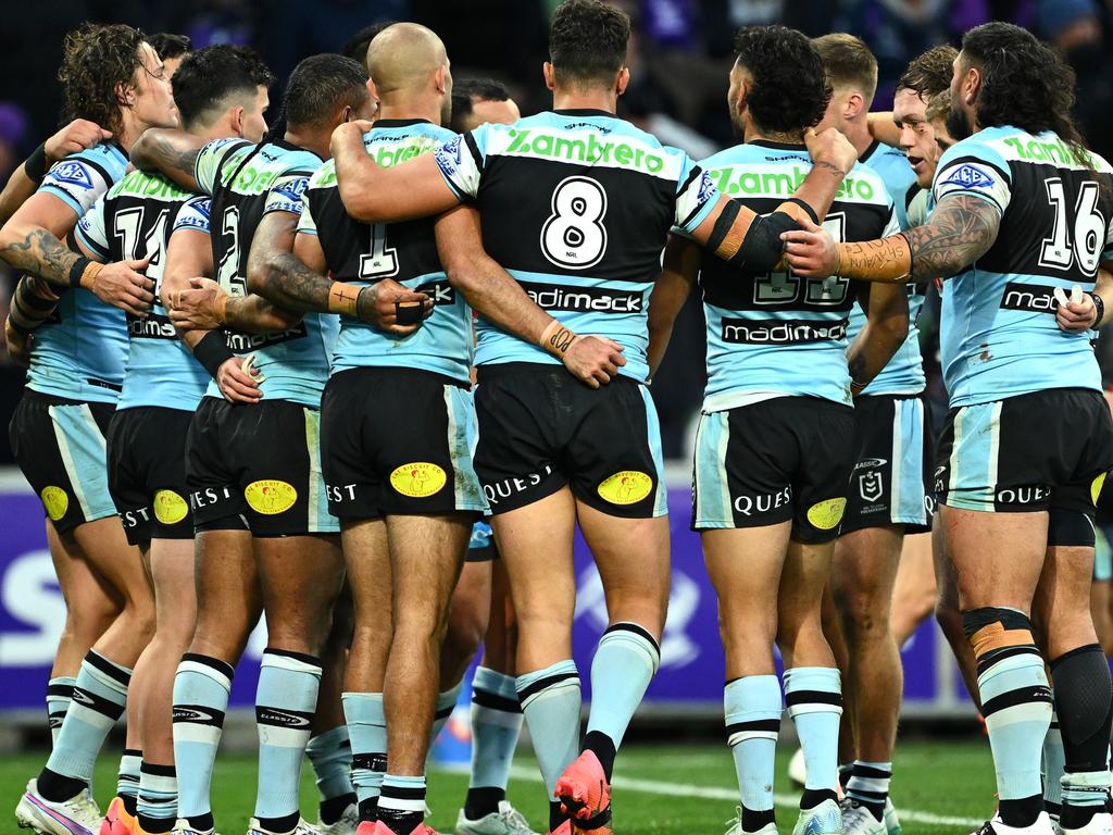 The Sharks will host a home final next week after falling to the Storm in Melbourne. Picture: Getty Images