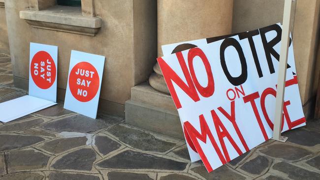 ‘Just say no’, pleaded residents opposed to the OTR planned for May Tce. Picture: Caleb Bond