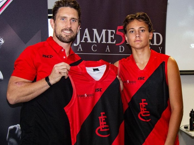 Tex Wanganeen with Essendon academy coach Heath Hocking