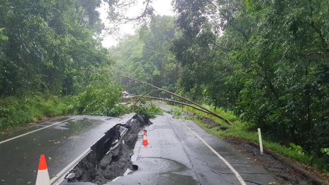 The Palmerston Highway has received extensive damage following heavy rain and flooding in the days after Tropical Cyclone Jasper. Picture: TMR