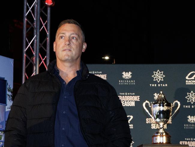 Trainer Tony Gollan at the Stradbroke barrier draw on Tuesday night. Picture Lachie Millard