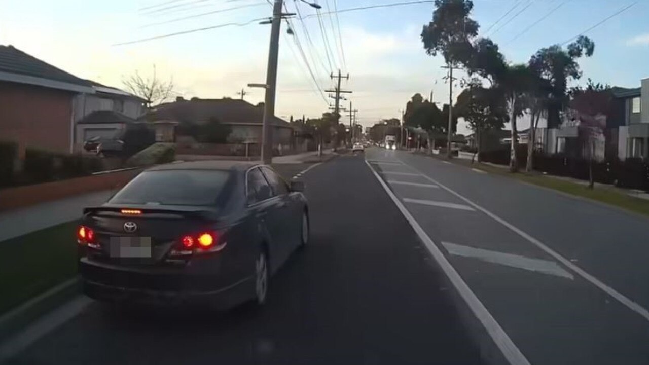 The black car appeared to be driving erratically. Picture: Facebook / Dash Cam Owners Australia