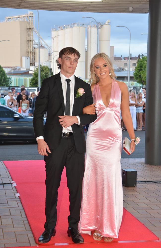 Toowoomba school formals. At the 2023 St Ursula's College formal is graduate Georgia Boyd with her partner George Jerrard. Picture: Rhylea Millar