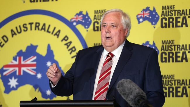 United Australia Party’s Clive Palmer. Picture: Richard Gosling.