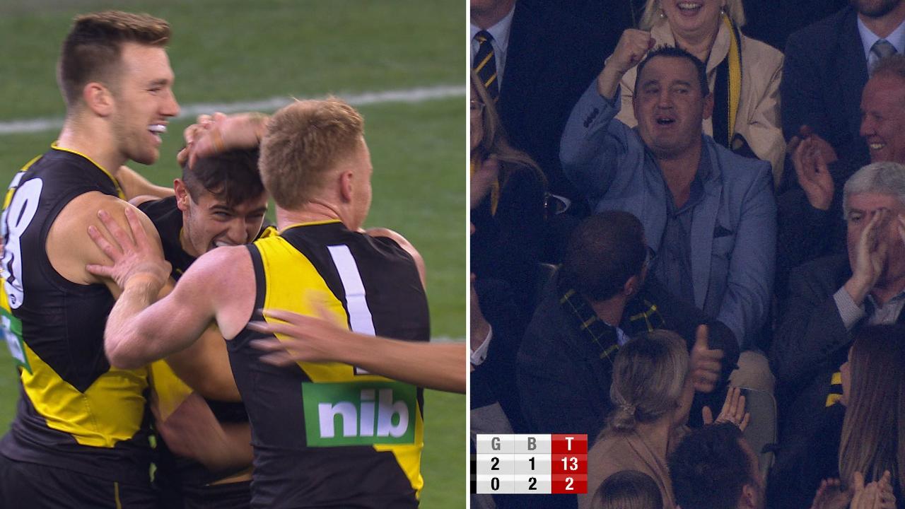 Patrick Naish kicked his first AFL goal....and didn't dad Chris love it!