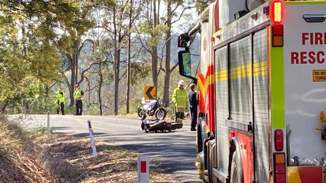 A rescue helicopter has been called to a serious motorbike crash in Downsfield in the Gympie region early Friday afternoon.