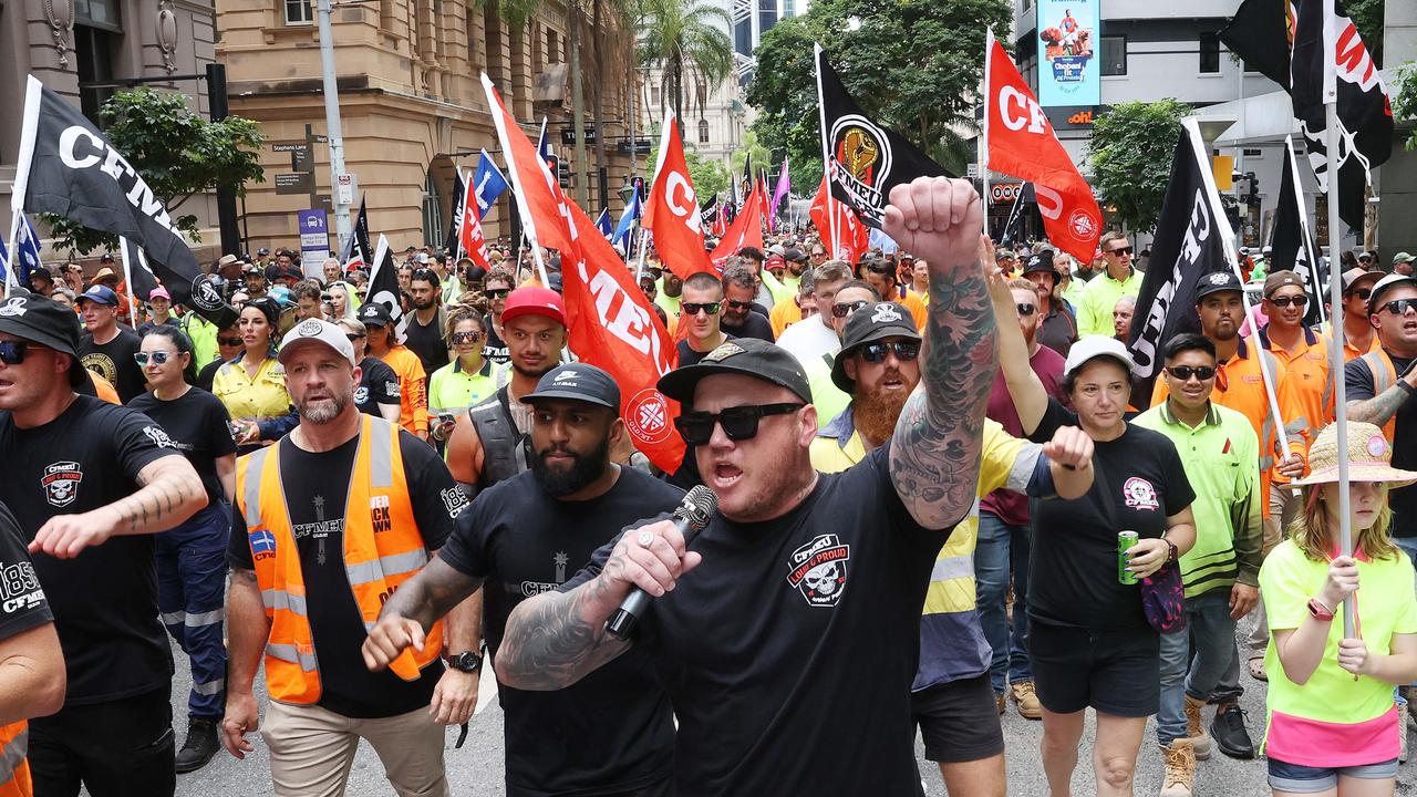 Union members marched to Parliament House in Brisbane on Wednesday. Picture: Liam Kidston