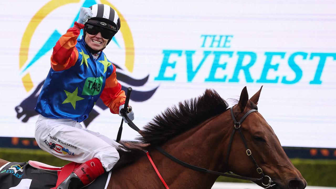 Jockey Craig Williams won The Everest on Bella Nipotina last Saturday. Picture: AFP