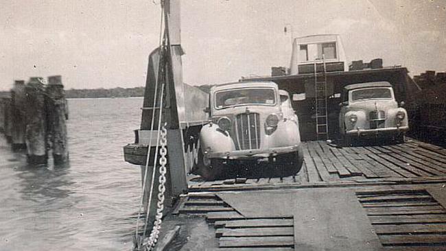 1956 - Cars aboard the old Bribie Island Barge. Picture: Ross/TREVOR