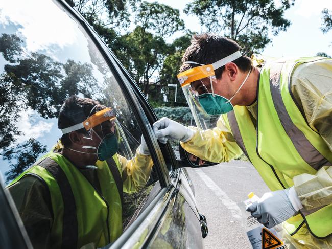 A COVID-19 drive through testing clinic in Bankstown. The virus continues to circulate in Sydney’s west. Picture: NCA NewsWire/Flavio Brancaleone