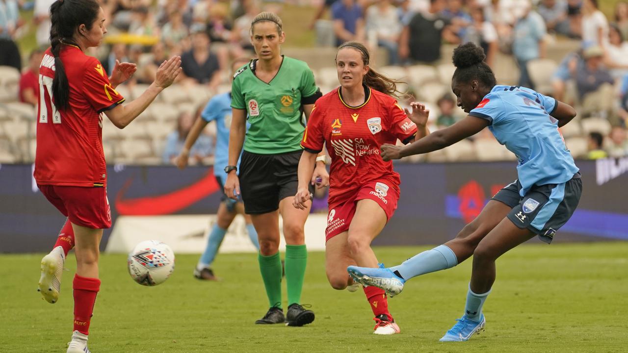 Princess Ibini of Sydney FC continues to be a prolific W League scorer. (AAP Image/Mark Evans)