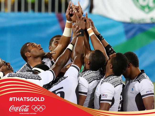 Fiji win gold and the country’s first ever medal at the Rio Olympics, claiming the men’s rugby sevens. Picture: Adam Head