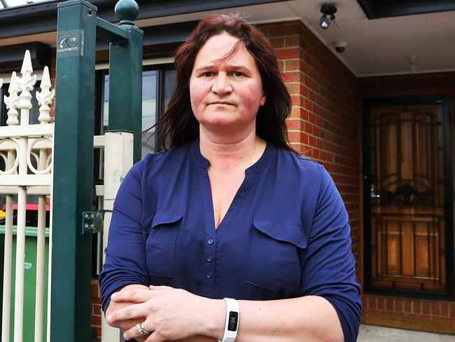 7/5/18 Owner, Kelly (no surname) out front of her house at 23 Ryan Street in Footscray after an out-of-control house party. Aaron Francis/The Australian