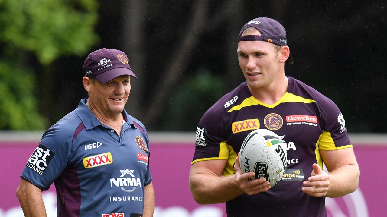 Matt Lodge says he holds no bitterness towards Broncos coach Kevin Walters (left) for moving him on. Picture: AAP Images